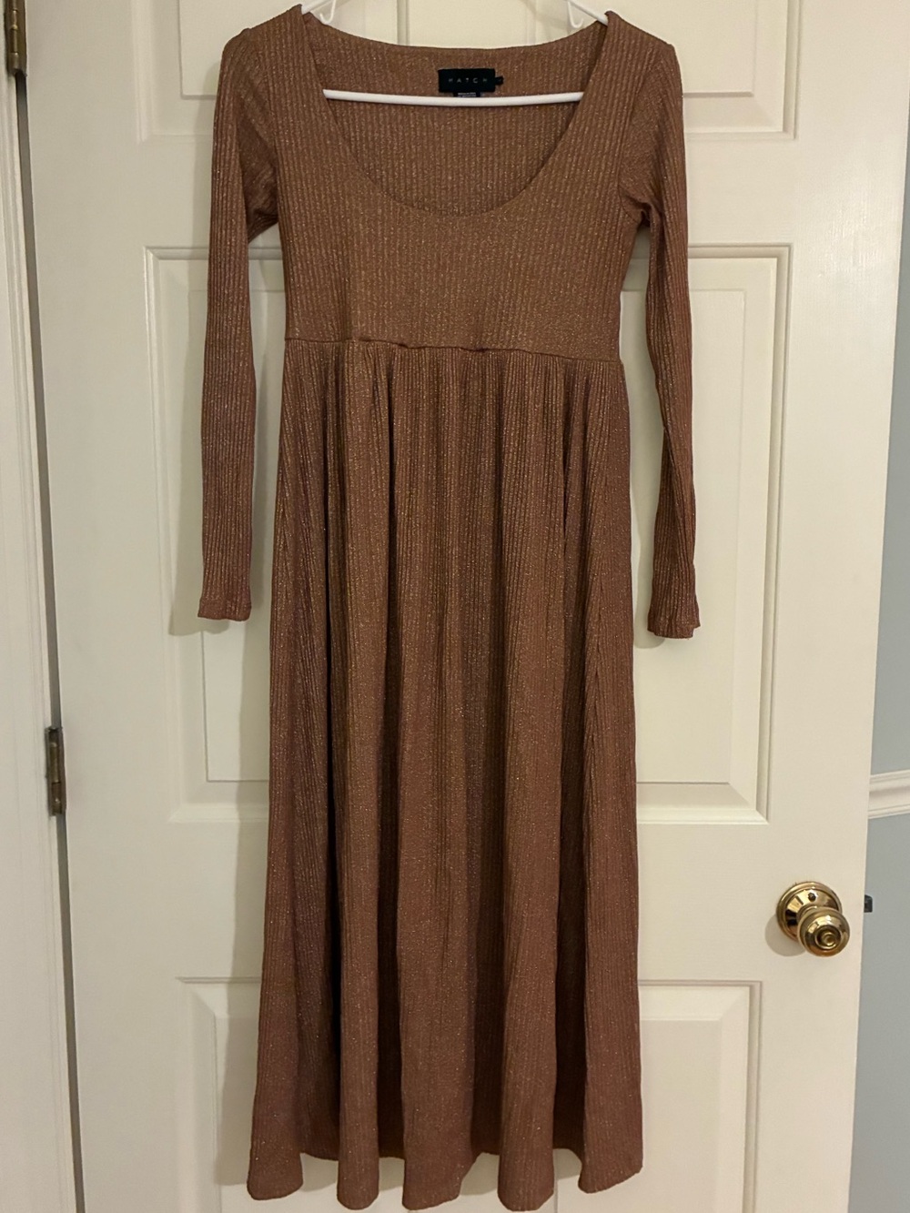 Hatch Copper-Brown Ribbed Long-Sleeve Sweater Dress